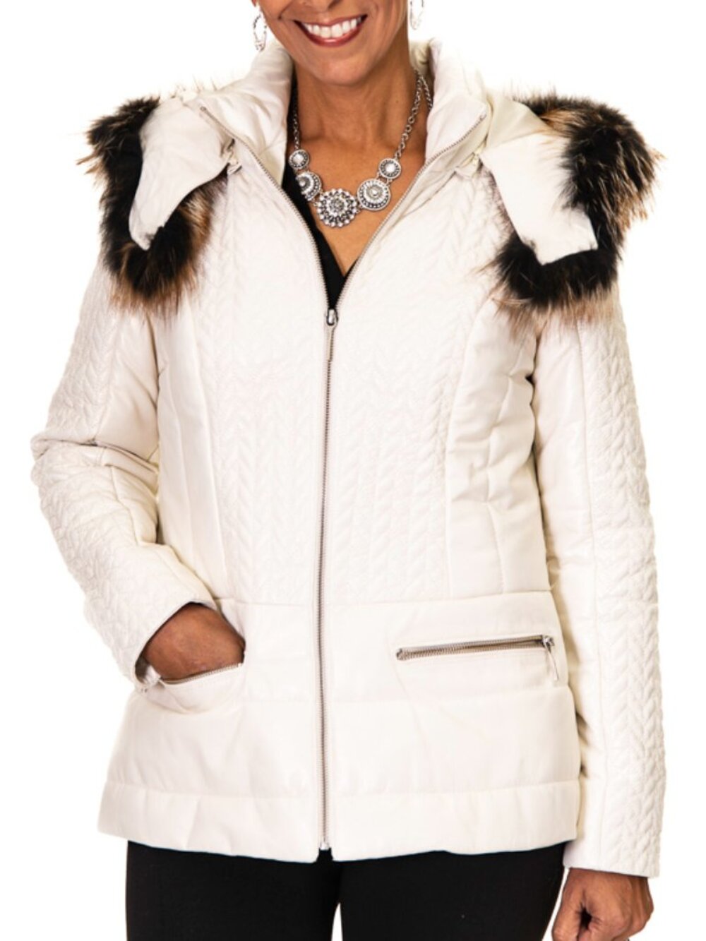 Ice Cabretta Lamb 27” Zip Jacket with Fox Fur Trim